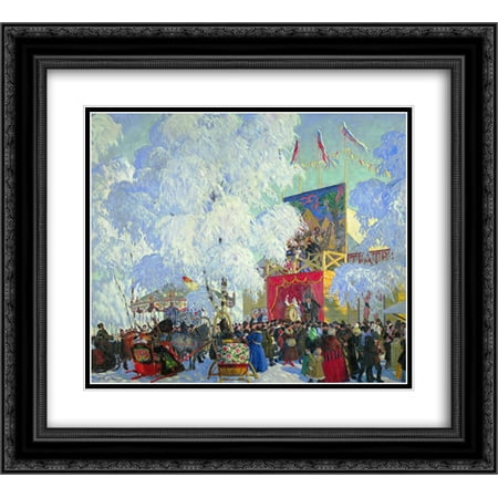 Matt Booth - Boris Kustodiev 2x Matted 22x20 Black Ornate Framed Art Print 'Show Booths'