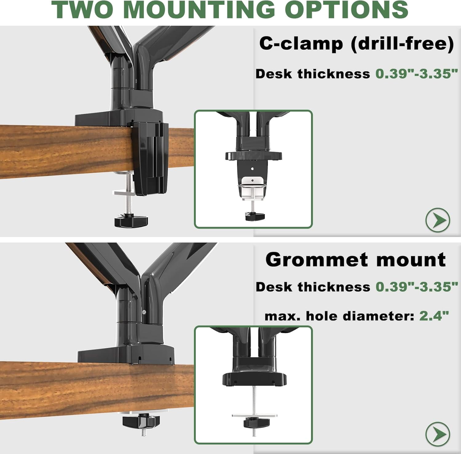 Dual Monitor Mount for Two Ultrawide 22-35 Inch Screens, Fully Adjustable Gas Spring Double Arm Stand with VESA 75x75/100x100mm, Holds 26.5lbs Each, Clamp & Bolt Mount