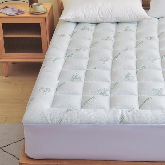 Mattress Topper Queen Size - Cooling Thick Breathable Viscose Made from Bamboo Mattress pad - Soft Quilted Fitted Mattress Cover with Down Alternative Fill (8-21”Deep Pocket)