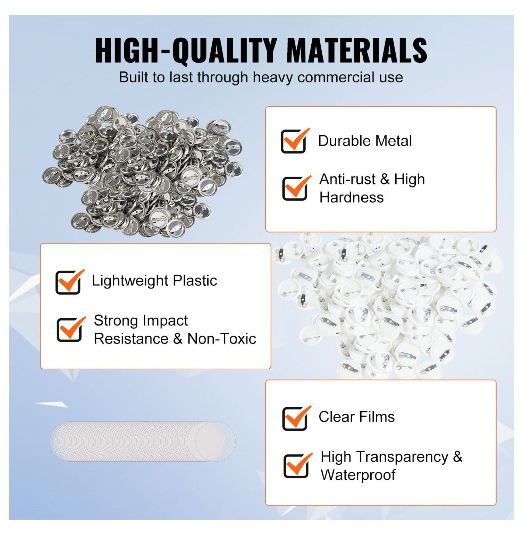 25mm Button Badge Making Supplies - 500 Sets Pin Back Button Parts for Button Maker Machine, Metal & Plastic, DIY Crafts