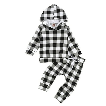 

Baby Girls Boys Plaid Autumn Long Sleeve Pants Tops Sweatshirt Set Clothes Shirt Pant