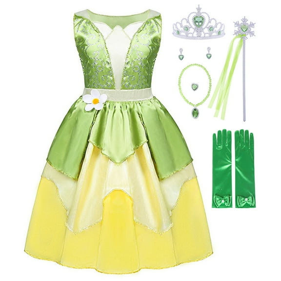 AoDai Princess Dress for Girls Halloween Princess Costume for Kids Birthday Party Dresses up Outfits Green 140 cm 7-8 Years