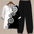 thumbnail image 1 of Ladies Five Sleeve Printed Blouse Pants Two Piece Suit, Black 5Xl, 1 of 3