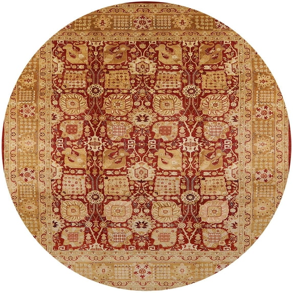 Ahgly Company Indoor Round Mid-Century Modern Orange Oriental Area Rugs, 7' Round