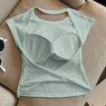thumbnail image 5 of Athletic Tops for Women Open Back Cutout Cap Sleeve Cross Wrap Hem Crop Shirts Built-in Bra Pads Stretchy Breathable Slim Fit Workout Tees Gym Running Summer Streetwear Outfits Green 2XL, 5 of 8