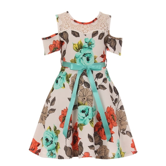 Little Girl Cold Shoulder Lace Floral Summer Birthday Flower Girl Dress Off White 4 JKS 2123 BNY Corner