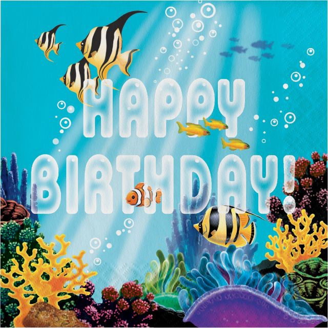 OCEAN FRIENDS Happy Birthday LUNCH NAPKINS 16 ~ Party Supplies Serviettes Blue 