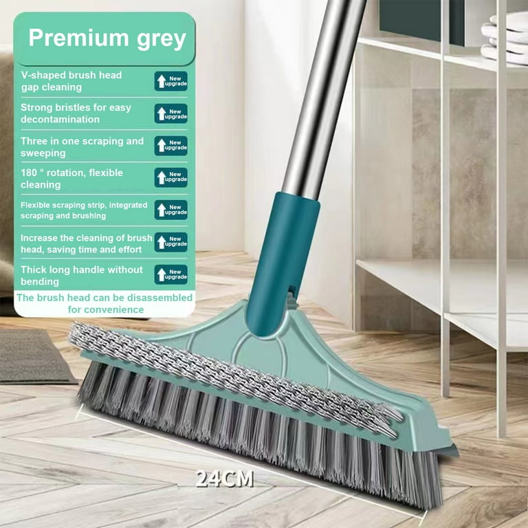 3 in 1 Silicone Crevice Grout Cleaning Brush Adjustable Long Handle  Bathroom Tile Magic Broom Brush for Home Kitchen Bathroom Cleaning Brush 