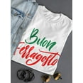 thumbnail image 3 of Buon Ferragosto Red Calligraphy T-Shirt Women -Image by Shutterstock, Female Medium, 3 of 4