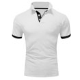 thumbnail image 5 of Men's Summer Solid Color T-shirt With A 3 Button Open Collar And Button Up Short Sleeved Top 4XL, 5 of 5
