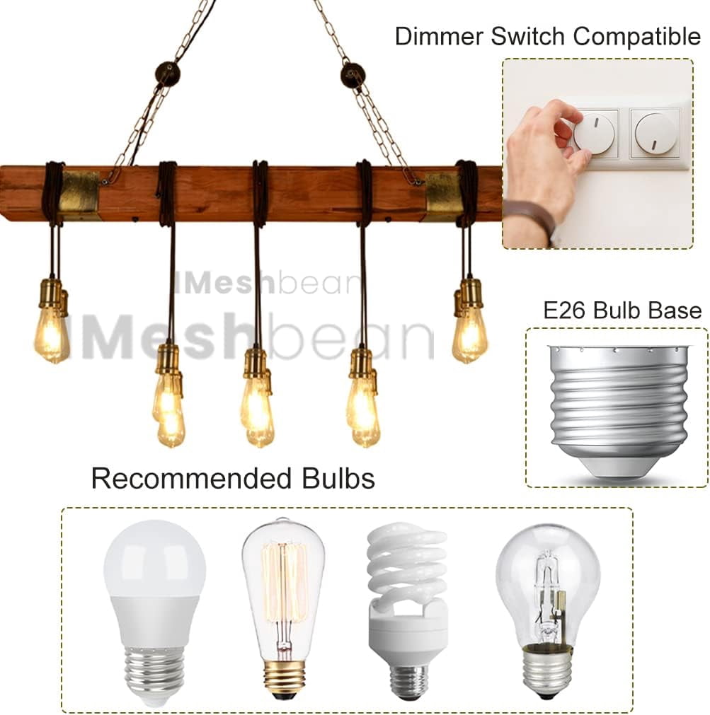 iMeshbean Wood Chandelier 10 Lights Wooden Retro Rustic Pendant Light Industrial Chandelier Wood Ceiling Light Fixture for Dining Table Kitchen Island Bar Billiard Pool Table (10 Heads)