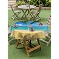 thumbnail image 5 of Outdoor Tablecloth with Umbrella Hole, Ocean Beach Spillproof Waterproof Outdoor Table Cover, Blue Sea Shoreline Coconut Coastal Palm Tree Patio Tablecloths for Party/Garden/Picnic, Round 60 inch, 5 of 9