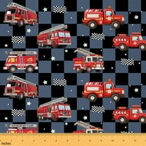 Homewish Firefighter Vehicle Fabric by the Yard 2 Yards for Child, Red Fire Truck Sewing Fabric, Cartoon Car Fabric for Sewing, Microfiber Bedroom Decor