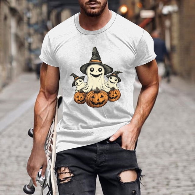 Blusas y camisas de manga corta y cuello redondo para hombre. Blusas/camisetas de manga corta con cuello redondo y estampado de Halloween para hombre. Blusa para hombre.
