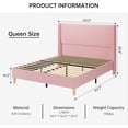 thumbnail image 2 of Queen Bed Frame, Upholstered Platform Corduroy Bed Frame with Vertical Channel Tufted Wingback Headboard, Strong Wooden Slats Support, No Box Spring Needed, Easy Assembly, Pink, 2 of 6