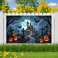 thumbnail image 4 of Gothic Design Halloween Banner Spooky Castle Jack O Lantern Decorative Spooky Scene Pumpkin for Halloween Party Yard Decor, 4 of 9