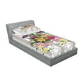 thumbnail image 2 of Ambesonne Flower Fitted Sheet & Pillow Sham Set, Colorful Bouquet on Curls, Twin, Warm Taupe Multicolor, 2 of 2