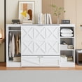 thumbnail image 2 of Twin Size Murphy Bed with 3-Tier Shelves and Wardrobe, Foldable Platform Bed with 1 Drawer, Vertical Wall Bedframe for Small Space, Bedroom, Guest Room, White, 2 of 9