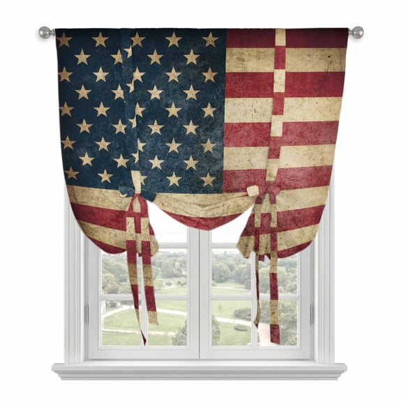 4th of July Balloon Curtains 63 Inch Length for Living Room/Bedroom, Independence Day Farmhouse American Flag Rod Pocket Privacy Door Curtains Decorative Tie Up Shade for Window 52"x63"
