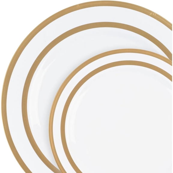 EcoQuality Combo Set 7.5" Dessert Plates and 10" inch Round White Plastic Plates with Gold Rim, Disposable China Like Party Plate, Heavy Duty Dinner Charger Plate, Salad, Wedding, Tableware (32)