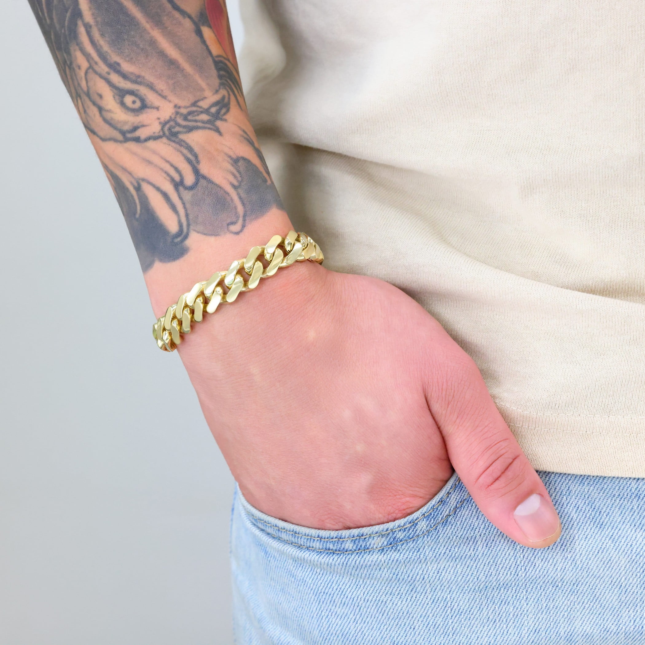 Nuragold 10k Real Yellow Gold Royal Monaco 11mm Miami Cuban Link Bracelet (7"-9") Italian Jewelry for Men & Women