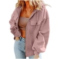 thumbnail image 3 of BiZtdJrK Womens Fleece Zip Up Jacket with Hooded Solid Color Long Sleeve Sweatshirt Jackets Casual Pockets Hoodies Coat Fall Clothes Prime Today Pink XL, 3 of 9