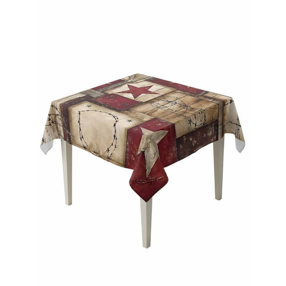 Texas Star Farm Table Cloth, Country Wood Grain Vintage Western Waterproof Tablecloth for Square Tables, Reusable Washable Fabric Table Cover for Restaurant Kitchen Dining Tables 54"x54"