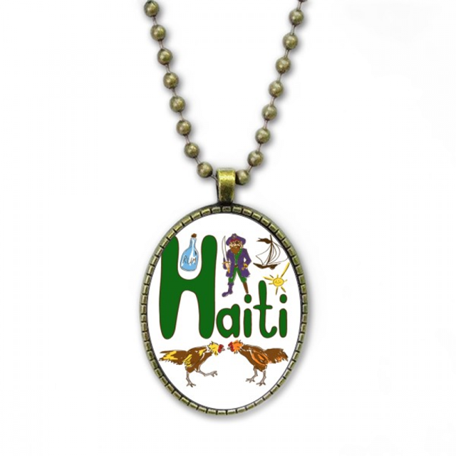 Collier Motif Symbole National d'Haïti Chaîne Vintage Pendentif Perle Collection de Bijoux