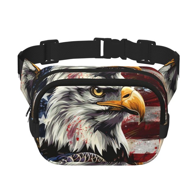 Fotbe Sac Banane Rétro Aigle Américain pour Femmes et Hommes, Sac de Taille Carré à Double Couche Imperméable avec Sangle Réglable pour Randonnée, Jogging, Cyclisme