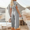 thumbnail image 5 of Maean Short Sleeve Jumpsuit for Women V Neck Button Bow Knot Straps Rompers Wide Leg Capri Pants with Pockets, 5 of 7