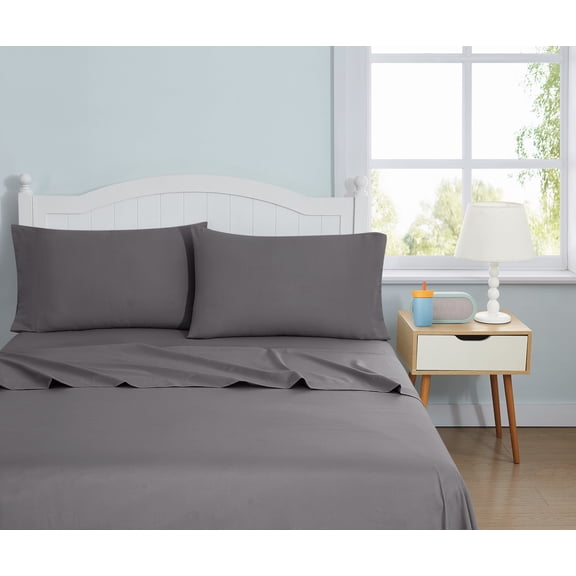 My World Anytime Solid 100% Microfiber Polyester Deep Pocket Dark Grey 4-Piece Full, All Season, Adult and Teen Sizes, OEKO-TEX Certified