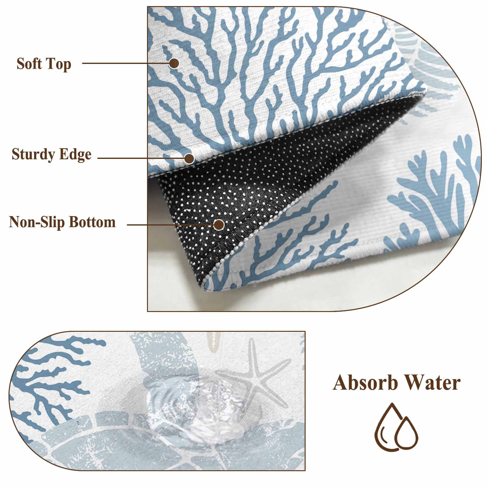 Blue Sea Turtle Round Rugs 6ft, Coastal Coral Summer Beach Nautical Non Slip Washable Rug Runner, Low Pile Indoor Floor Carpet Mat Bathroom Rugs for Living Room, Bedroom, Kids Room