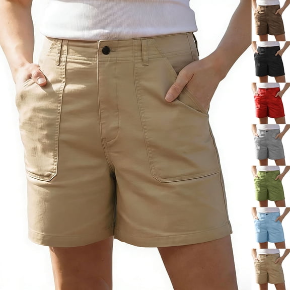 Kinrui Bermuda Cargo Shorts for Women Trendy High Waisted Chino Shorts for Summer Casual Khaki XL