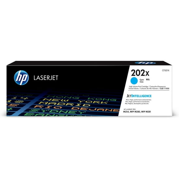 HP 202X High Yield Cyan Original LaserJet Toner Cartridge, ~2,500 pages, CF501X