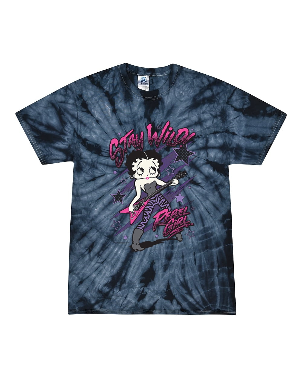 Wild Bobby Betty Boop Rebel Girl Stay Wild Betty Boop Tie-Dye T-Shirt, Spider Navy, Large ...