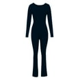 thumbnail image 4 of ZZwxWA Women's Long Sleeve Flared Jumpsuit Stretchy One Piece Backless Bodycon Playsuit Sexy Full Length Legging Rompers, 4 of 6