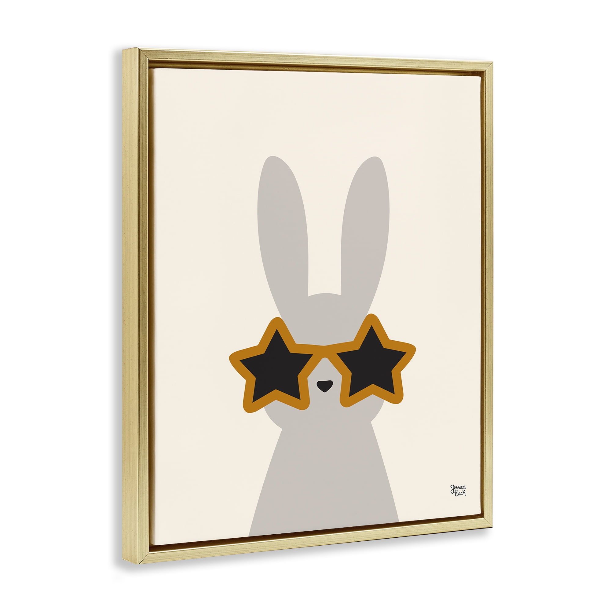 Stupell Industries Bunny & Star Sunglasses Animals Painting Gold Floater Framed Canvas Art Print Wall Art, 17 x 21