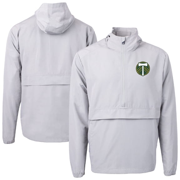 Men's-Cutter & Buck  Gray Portland Timbers Charter Eco Recycled Anorak Hooded Half-Zip Jacket