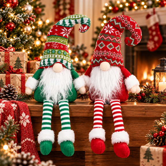 Yexmas 2pcs Gnomes Plush Christmas Decorations, Handmade Santa Gnome Doll, Stuffed Figurine Xmas Ornaments for Home Indoor Tabletop Fireplace Party Holiday Decor