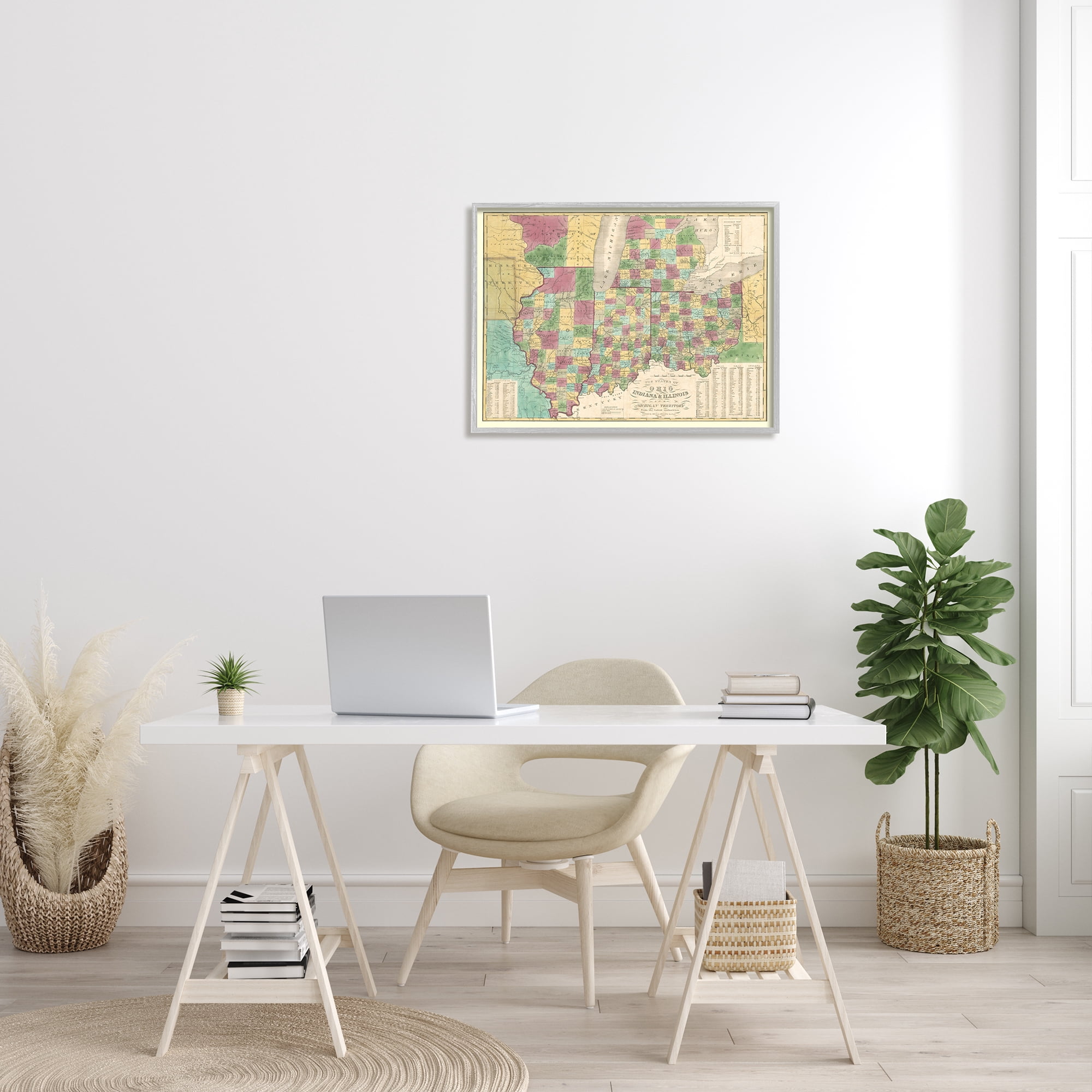 Stupell Industries Vintage US State Map Ohio Indiana Illinois Cartography, 30 x 24, Design by Daphne Polselli