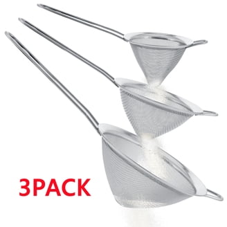 U-Taste Small Fine Mesh Strainer: 18/8 Stainless Steel 3.35in 30 Mesh Kitchen Food Sieve with Sturdy Riveted Silicone Handle, Heavy Duty Deep Handheld Metal Colander for Tea, Juice (Aqua Sky