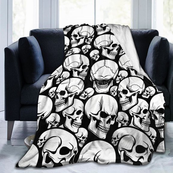 Skull Blanket Gifts for Women Men Girls Boys, Halloween Skeleton Throw Blanket, Soft Flannel Blanket for Bedroom Living Room Sofa Bed Decor 50x40