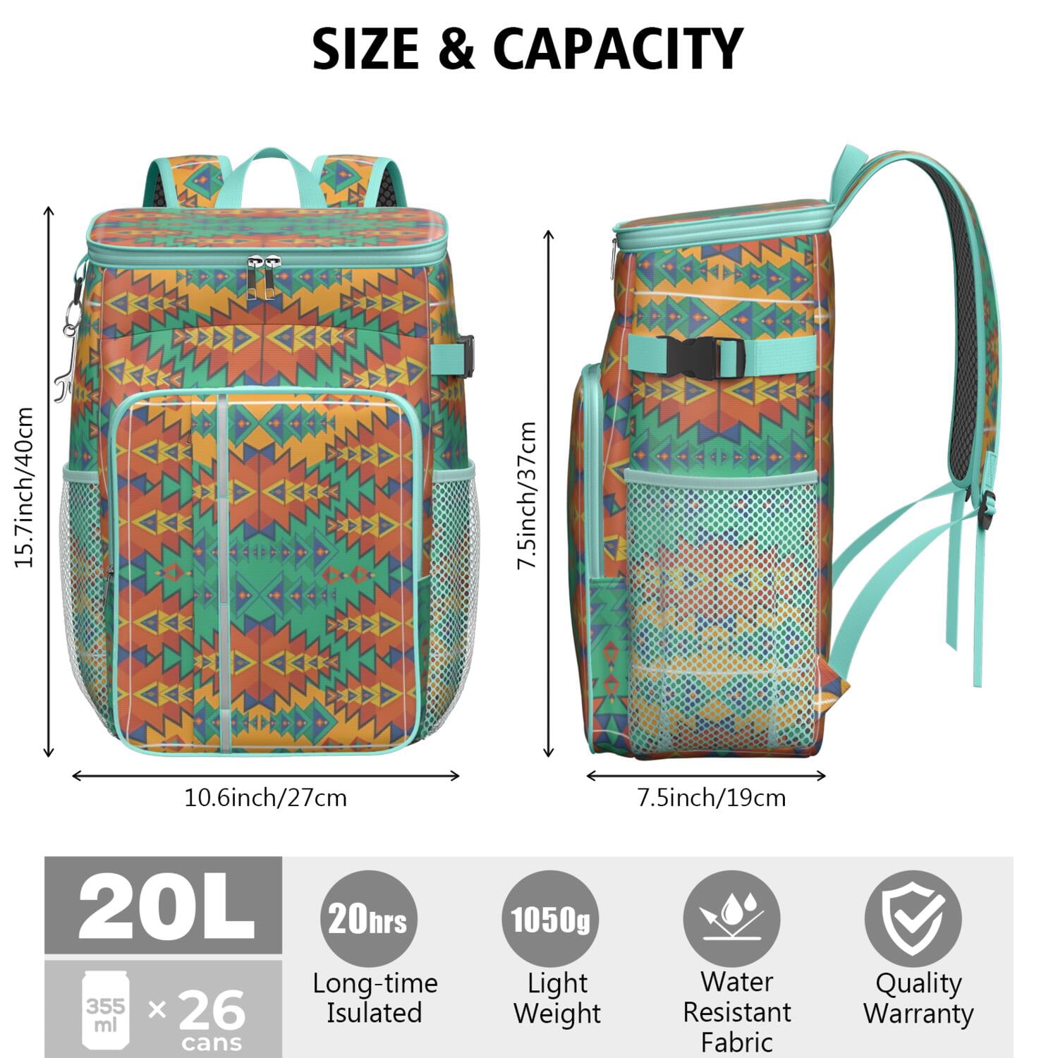 Travel Cooler Bag - Boho Bohemia Pioneer Flower Geometric Line Art Camping Beer Cooler Backpack with Bottle Opener- Waterproof Insulated Picnic Backpacks - Cooler Bag for Beach