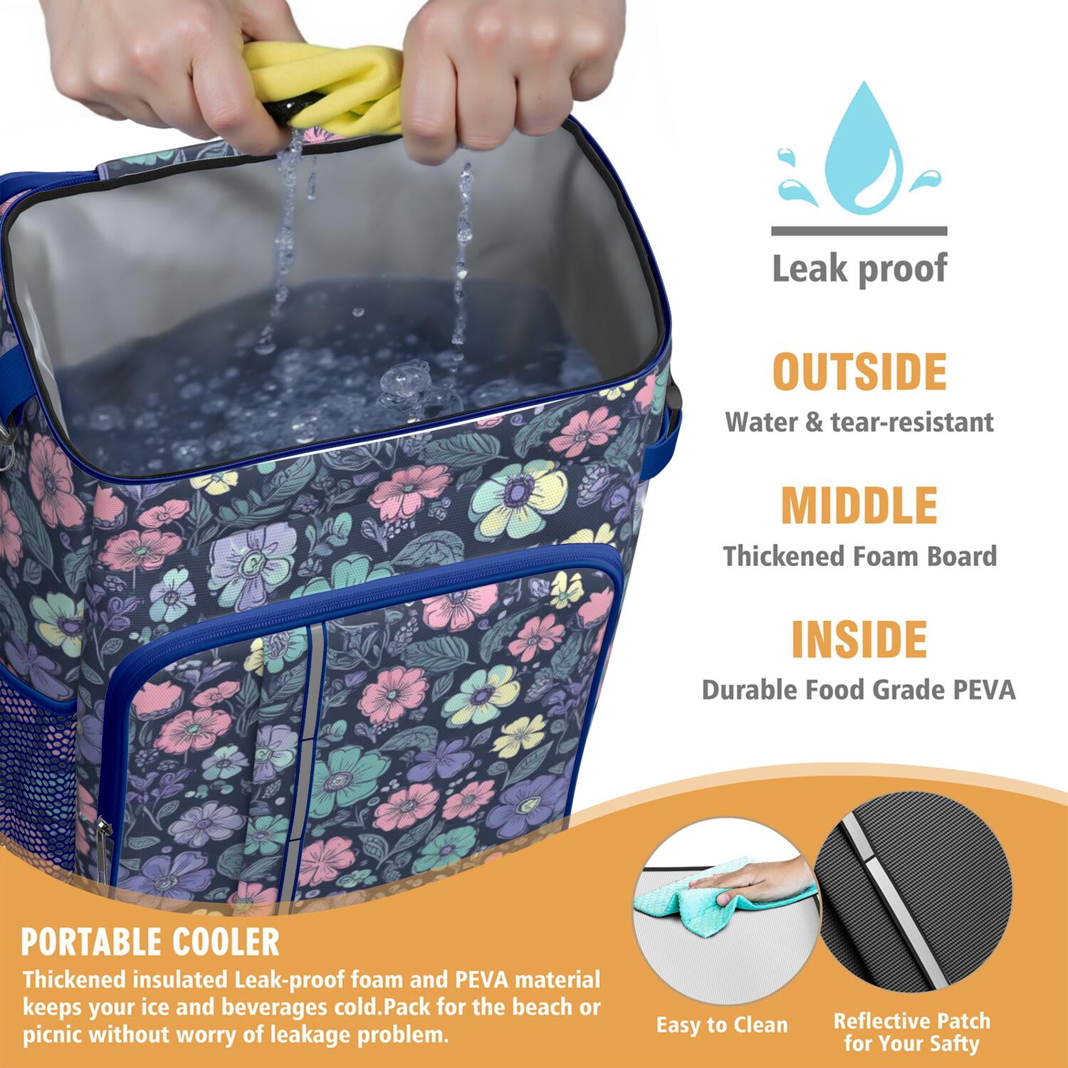 Travel Cooler Bag - Pioneer Flower Camping Beer Cooler Backpack with Bottle Opener- Waterproof Insulated Picnic Backpacks - Cooler Bag for Beach