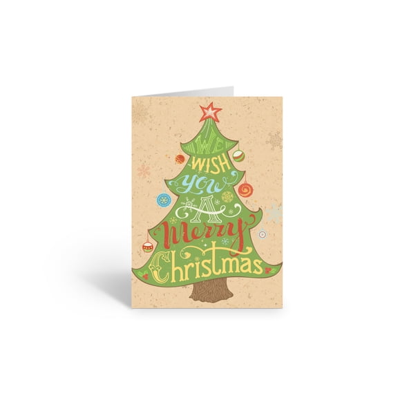 We Wish You A Merry Christmas Tree Christmas Card - 4.5" x 6.25" Christmas Cards - 12 Cards & Envelopes - B20509