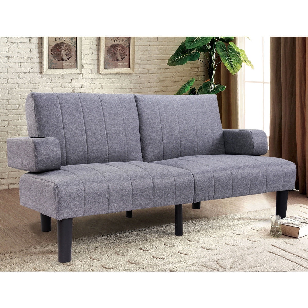 Costway Futon Sofa Bed Convertible Linen Upholstered Splitback Costway Futon Sofa Bed Convertible Linen Upholstered Splitback Lounge Couch W Cup Holder Com