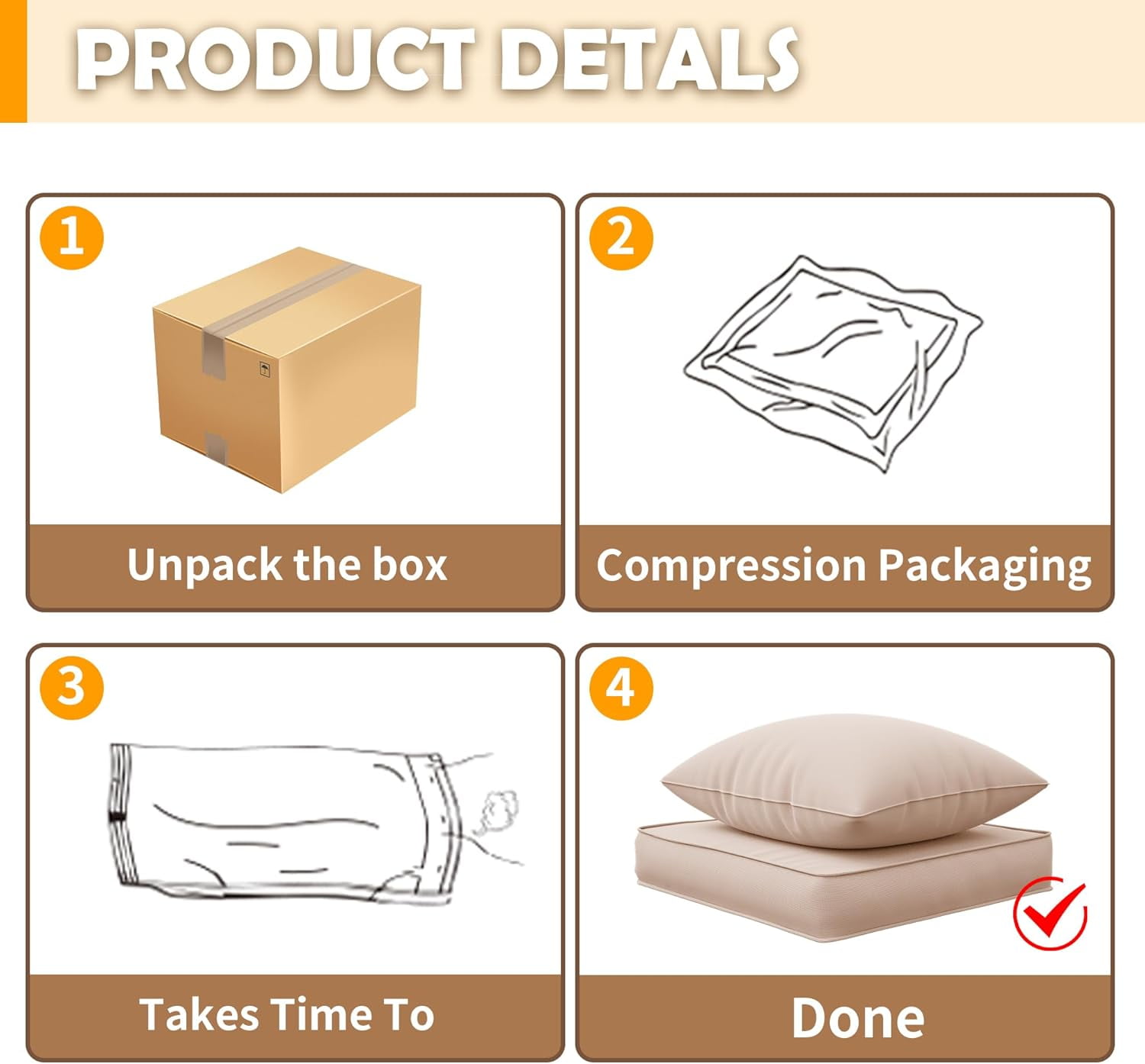 MRUAKA Outdoor Cushions for Patio Furniture, 4'' Replacement Cushions for Outdoor Furniture, Set of 4 Water-Resistant Outdoor Sectional Cushions for Sofa Couch Chair (Beige)