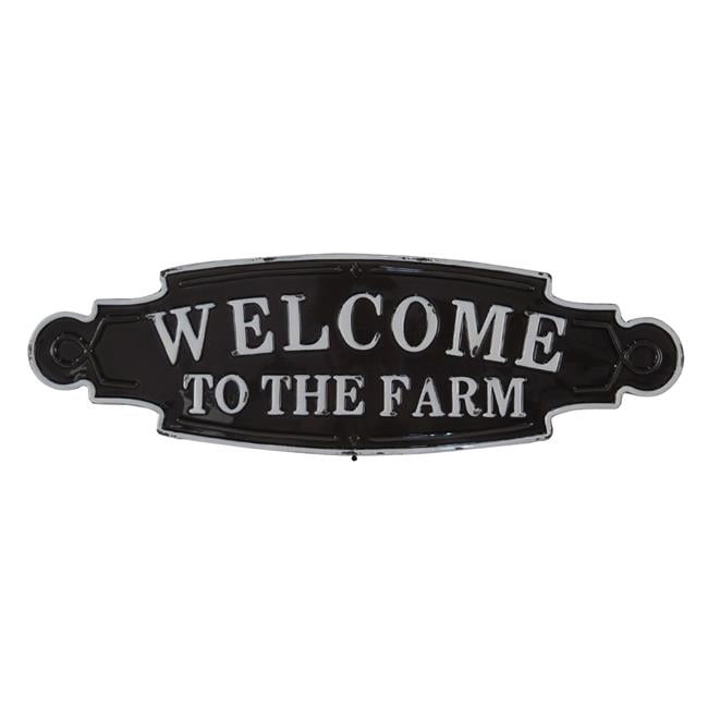 Welcome To The Farm Lacquered Black And White Metal Wall Art Welcome To The Farm Lacquered Black And White Metal Wall Art
