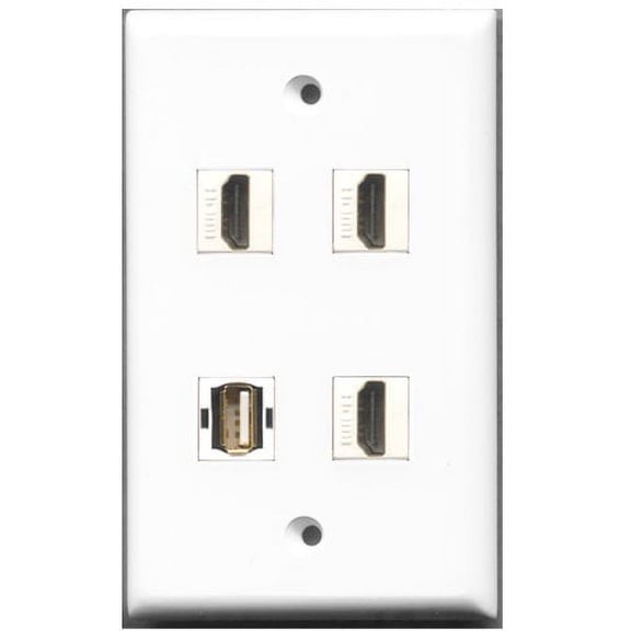 RiteAV - 3 Port HDMI 1 Port USB A-A Wall Plate