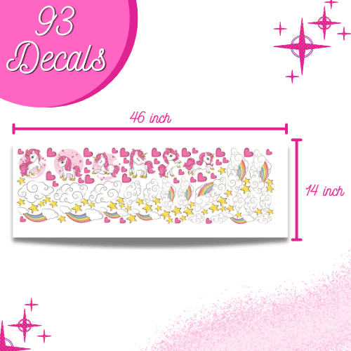 Glow in The Dark Unicorn Wall Decals(Pink) - Quality Peel and Stick Vinyl Stickers - Wall Decor for Kids & Classroom – Set of 96 Glowing Unicorns, Rainbows, Hearts, & Stars